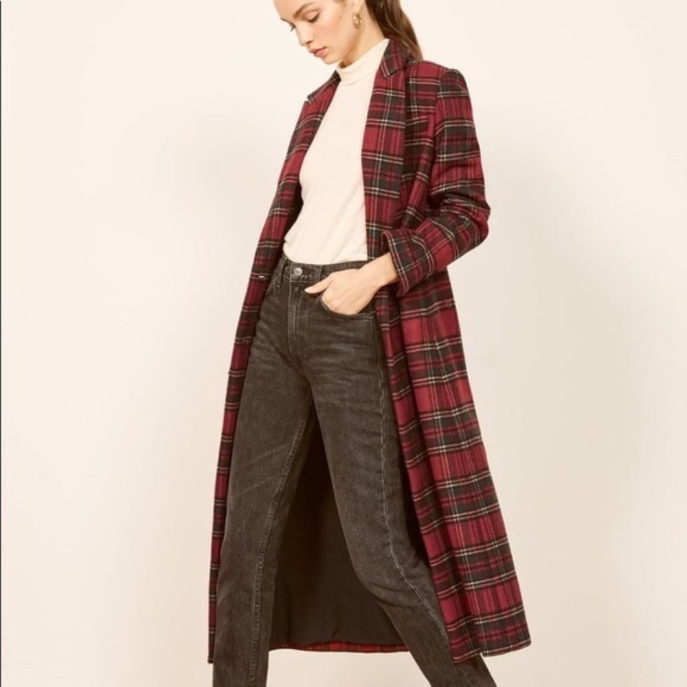 REFORMATION MIDDLEBURY WOOL BLEND RED PLAID COAT